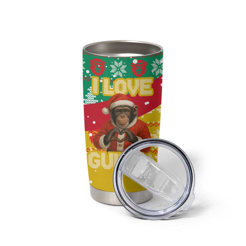 Guinea Christmas Tumbler Cup with Santa Chimpanzee Heart Hands and Green Red Snowflake Pattern - Wonder Print Shop