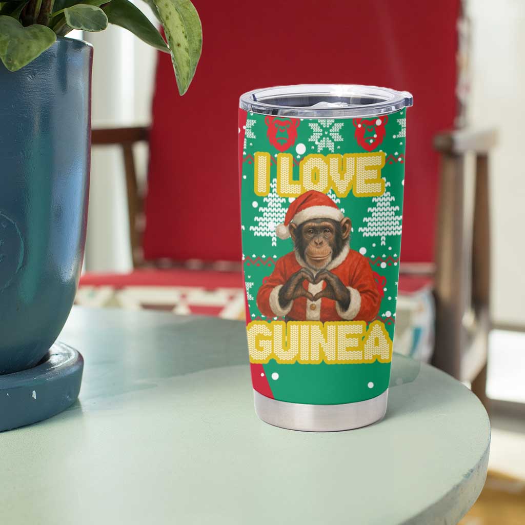 Guinea Christmas Tumbler Cup with Santa Chimpanzee Heart Hands and Green Red Snowflake Pattern - Wonder Print Shop