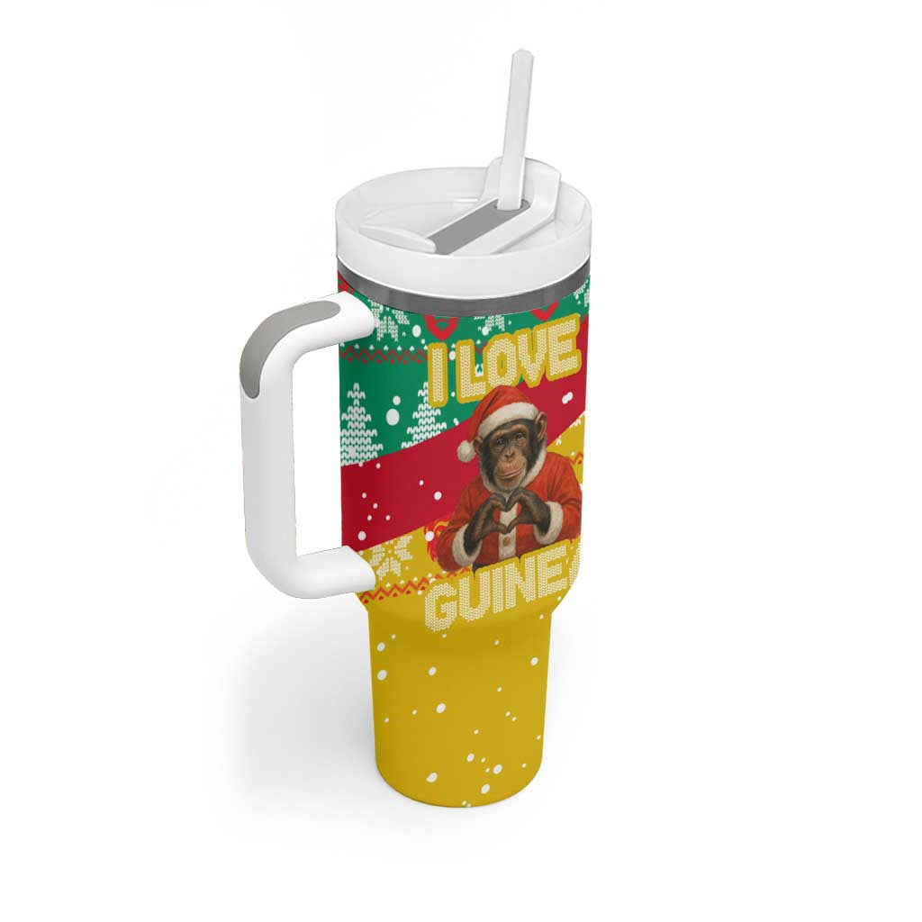 Guinea Christmas Tumbler With Handle with Santa Chimpanzee Heart Hands and Green Red Snowflake Pattern - Wonder Print Shop