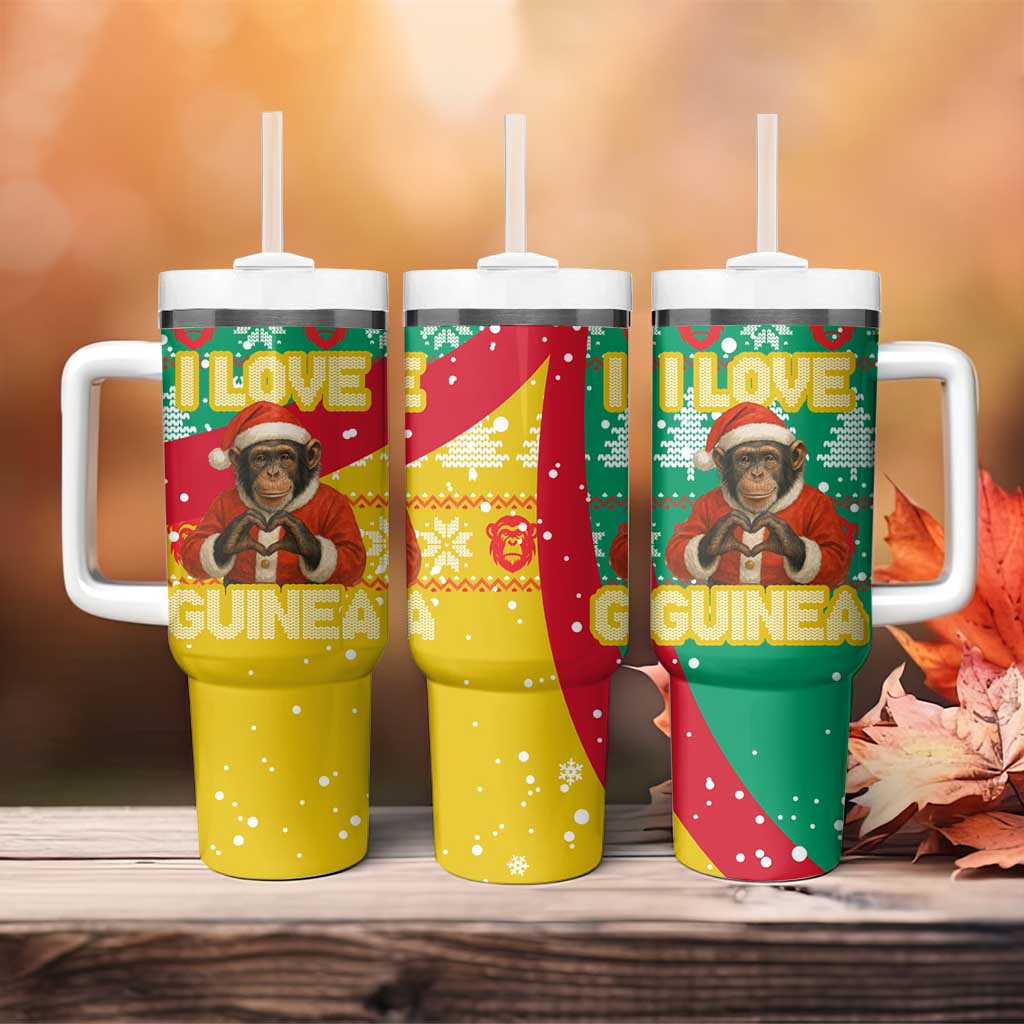 Guinea Christmas Tumbler With Handle with Santa Chimpanzee Heart Hands and Green Red Snowflake Pattern - Wonder Print Shop