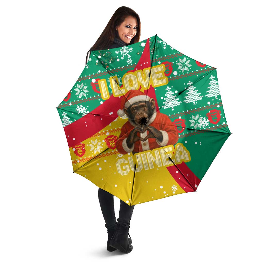 Guinea Christmas Umbrella with Santa Chimpanzee Heart Hands and Green Red Snowflake Pattern - Wonder Print Shop