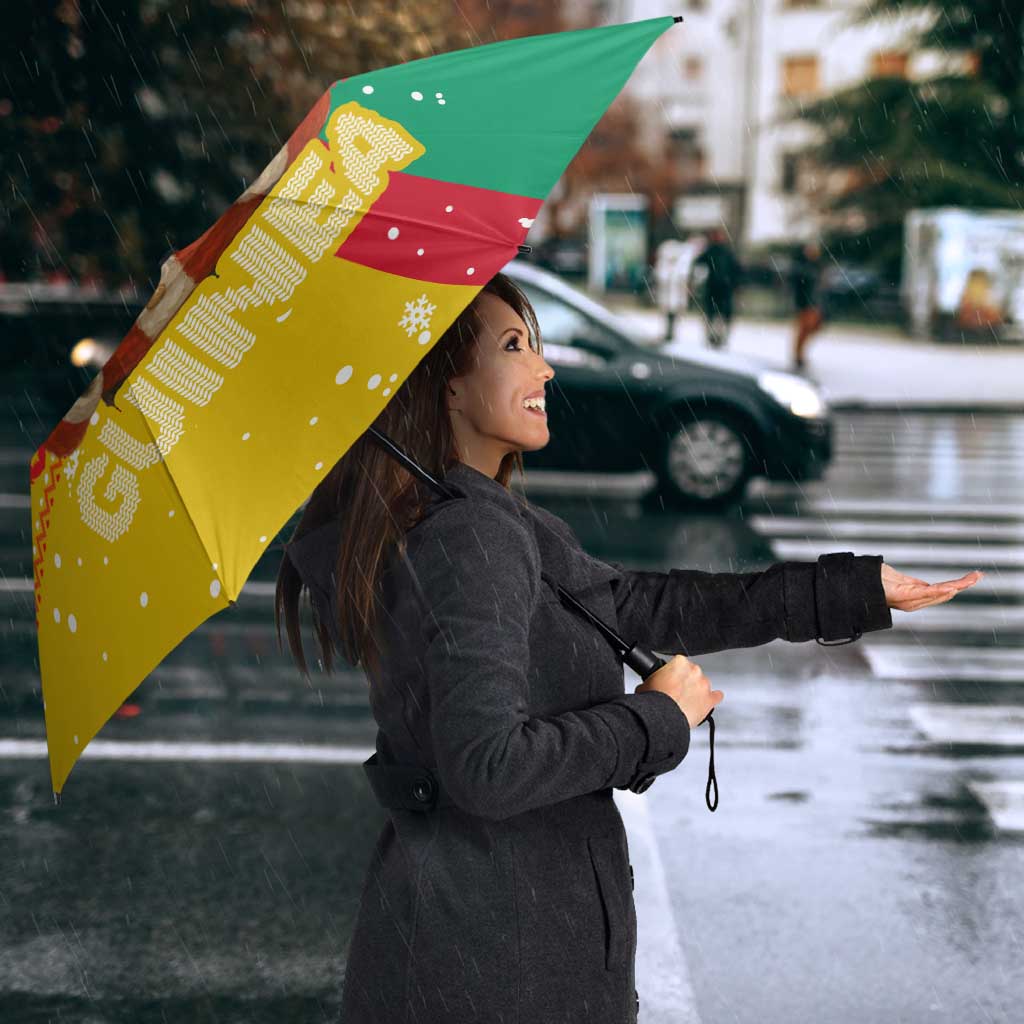 Guinea Christmas Umbrella with Santa Chimpanzee Heart Hands and Green Red Snowflake Pattern - Wonder Print Shop