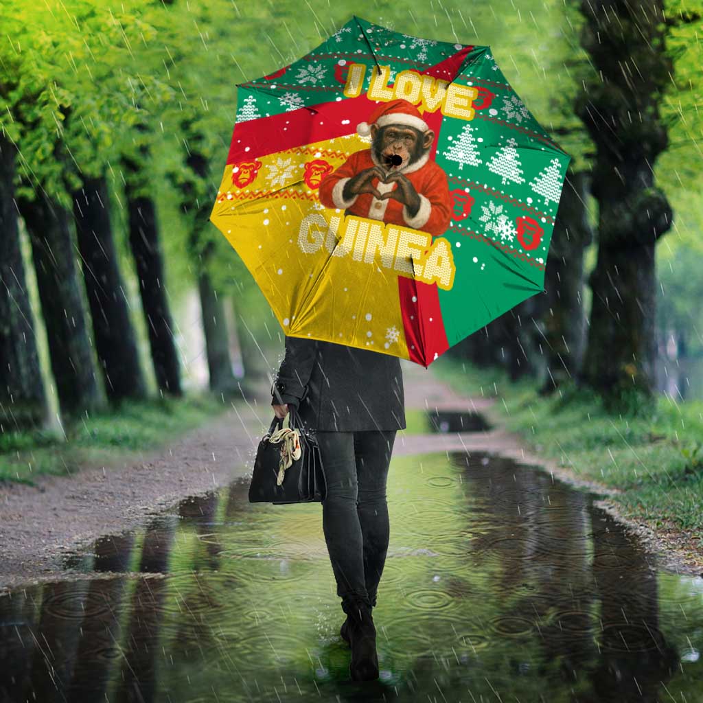 Guinea Christmas Umbrella with Santa Chimpanzee Heart Hands and Green Red Snowflake Pattern - Wonder Print Shop