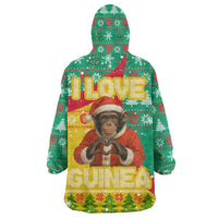 Guinea Christmas Wearable Blanket Hoodie with Santa Chimpanzee Heart Hands and Green Red Snowflake Pattern - Wonder Print Shop