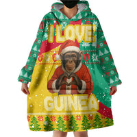 Guinea Christmas Wearable Blanket Hoodie with Santa Chimpanzee Heart Hands and Green Red Snowflake Pattern - Wonder Print Shop
