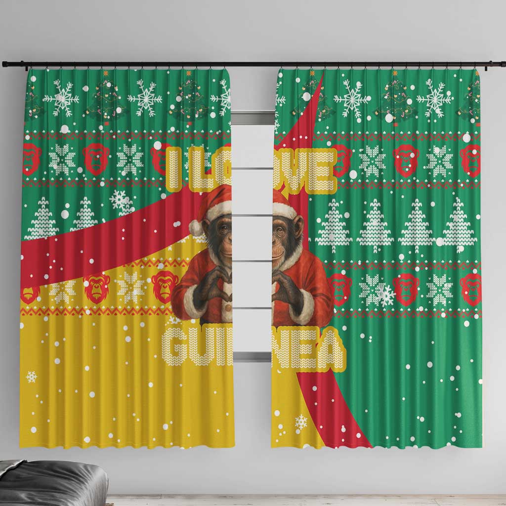 Guinea Christmas Window Curtain with Santa Chimpanzee Heart Hands and Green Red Snowflake Pattern - Wonder Print Shop