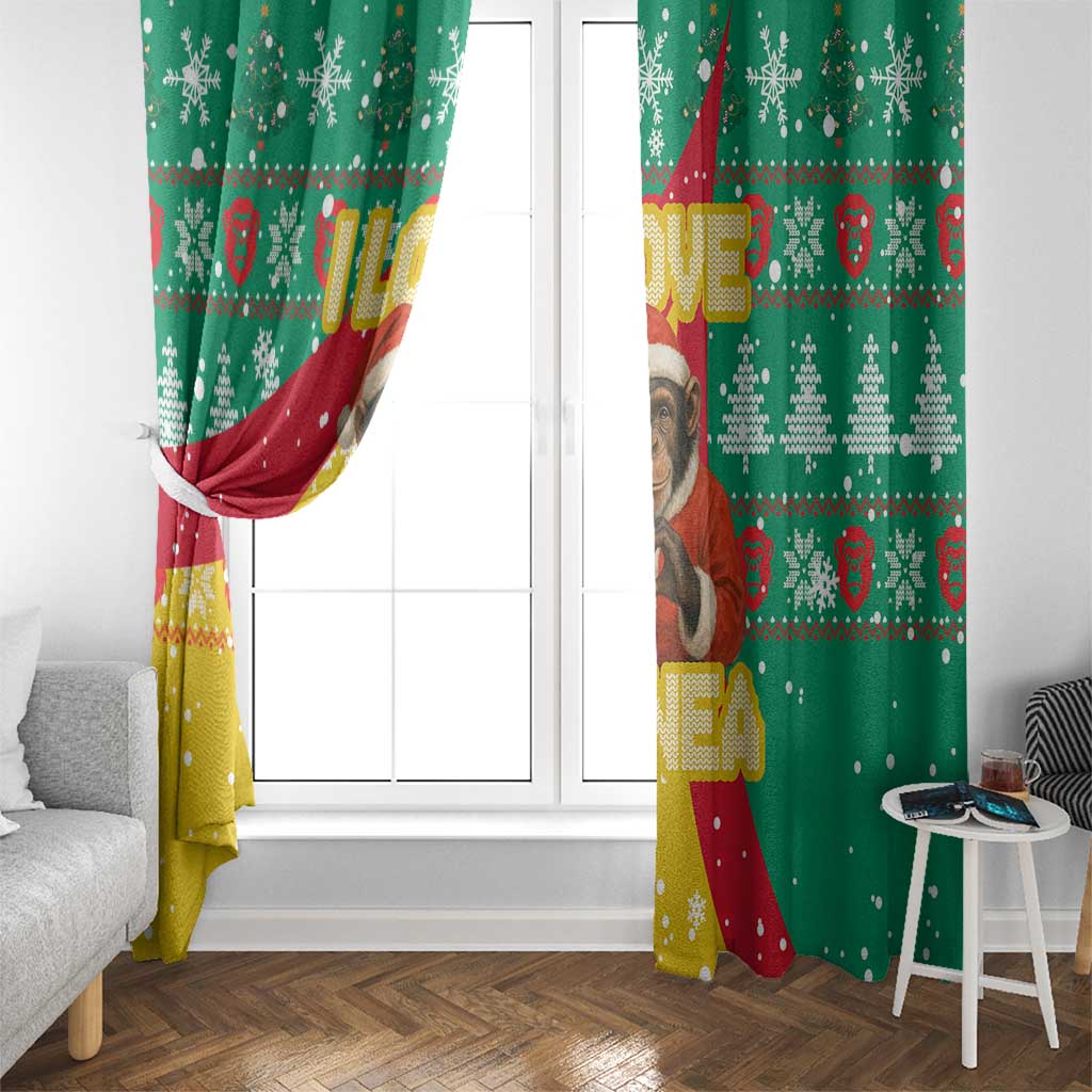 Guinea Christmas Window Curtain with Santa Chimpanzee Heart Hands and Green Red Snowflake Pattern - Wonder Print Shop