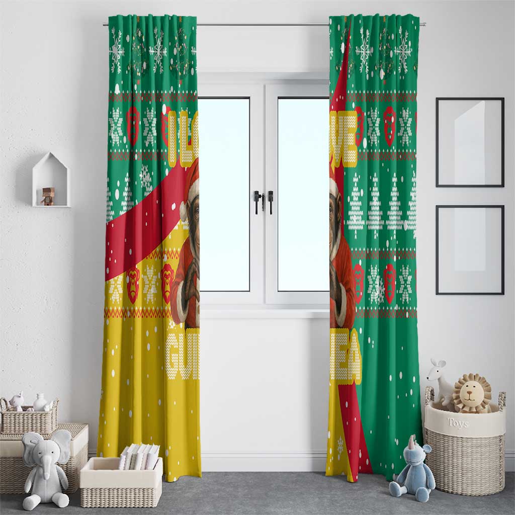 Guinea Christmas Window Curtain with Santa Chimpanzee Heart Hands and Green Red Snowflake Pattern - Wonder Print Shop