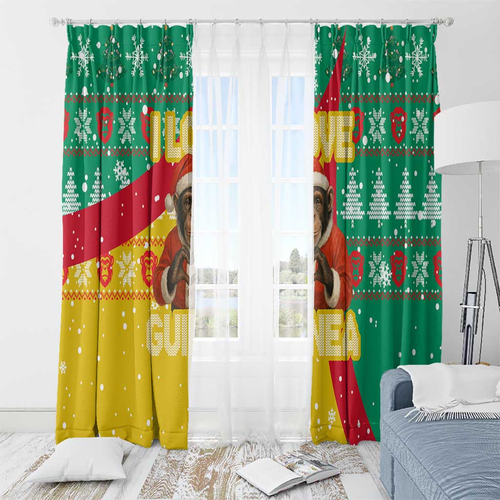 Guinea Christmas Window Curtain with Santa Chimpanzee Heart Hands and Green Red Snowflake Pattern - Wonder Print Shop