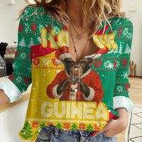 Guinea Christmas Women Casual Shirt with Santa Chimpanzee Heart Hands and Green Red Snowflake Pattern - Wonder Print Shop