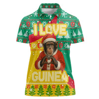 Guinea Christmas Women Polo Shirt with Santa Chimpanzee Heart Hands and Green Red Snowflake Pattern - Wonder Print Shop