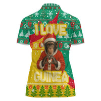 Guinea Christmas Women Polo Shirt with Santa Chimpanzee Heart Hands and Green Red Snowflake Pattern - Wonder Print Shop