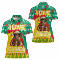 Guinea Christmas Women Polo Shirt with Santa Chimpanzee Heart Hands and Green Red Snowflake Pattern - Wonder Print Shop