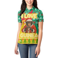 Guinea Christmas Women Polo Shirt with Santa Chimpanzee Heart Hands and Green Red Snowflake Pattern - Wonder Print Shop