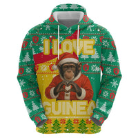 Guinea Christmas Zip Hoodie with Santa Chimpanzee Heart Hands and Green Red Snowflake Pattern - Wonder Print Shop
