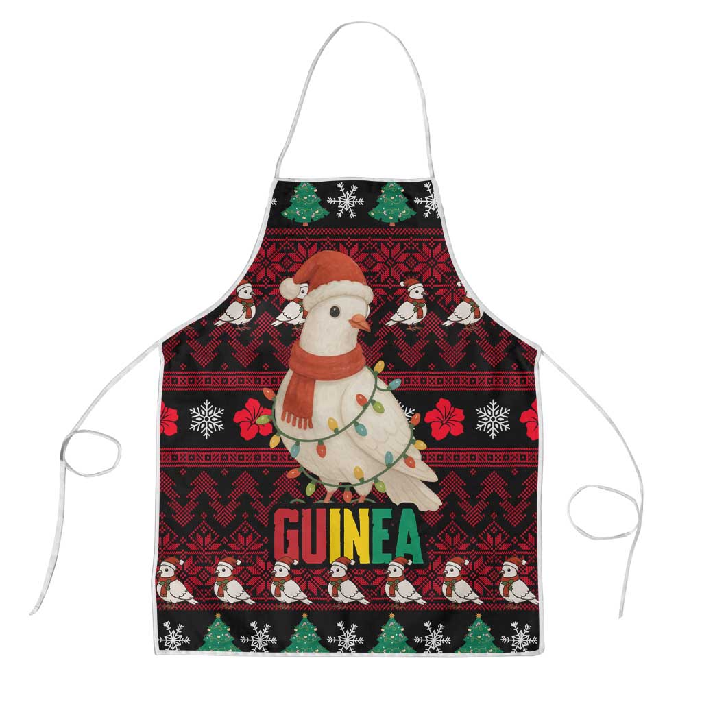 Guinea Christmas Apron with Festive Dove String Lights and Red Black Holiday Pattern - Wonder Print Shop
