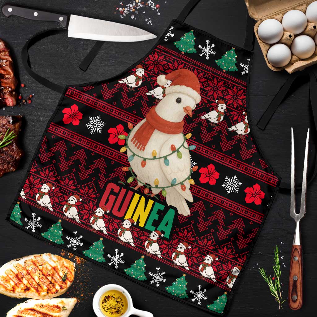 Guinea Christmas Apron with Festive Dove String Lights and Red Black Holiday Pattern - Wonder Print Shop