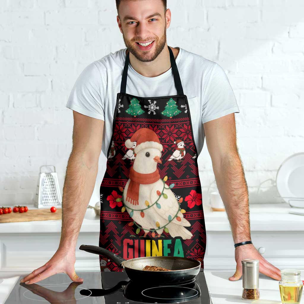 Guinea Christmas Apron with Festive Dove String Lights and Red Black Holiday Pattern - Wonder Print Shop