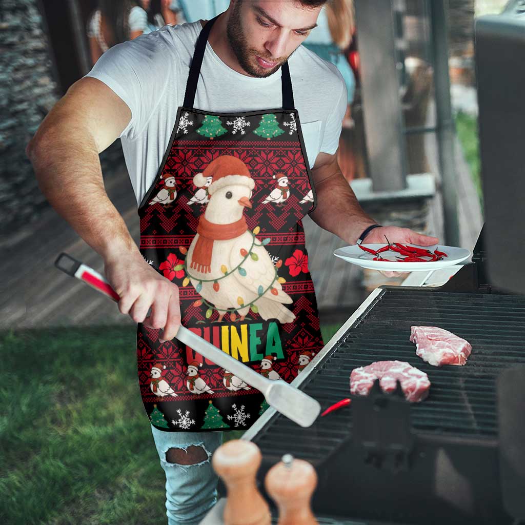 Guinea Christmas Apron with Festive Dove String Lights and Red Black Holiday Pattern - Wonder Print Shop