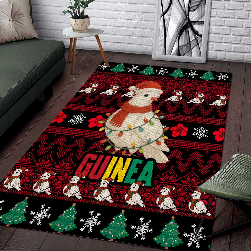 Guinea Christmas Area Rug with Festive Dove String Lights and Red Black Holiday Pattern - Wonder Print Shop