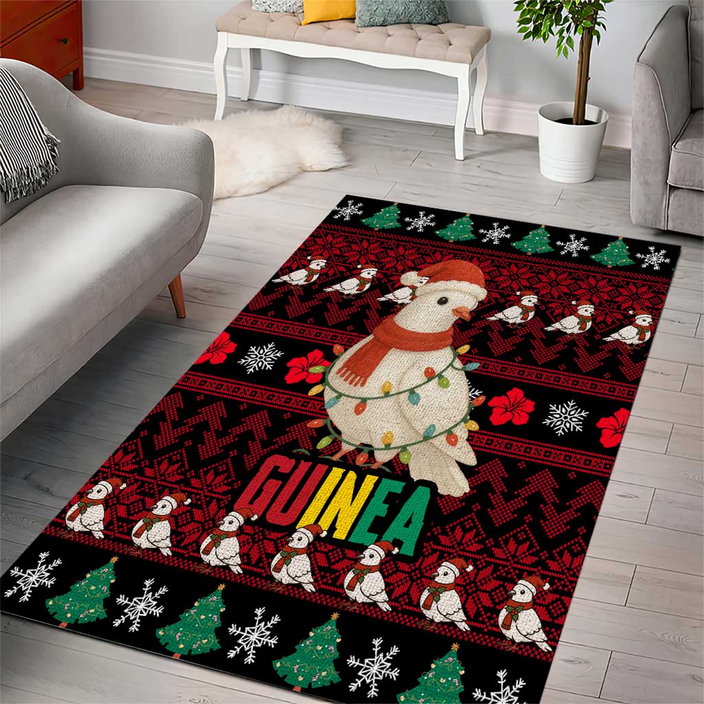 Guinea Christmas Area Rug with Festive Dove String Lights and Red Black Holiday Pattern - Wonder Print Shop