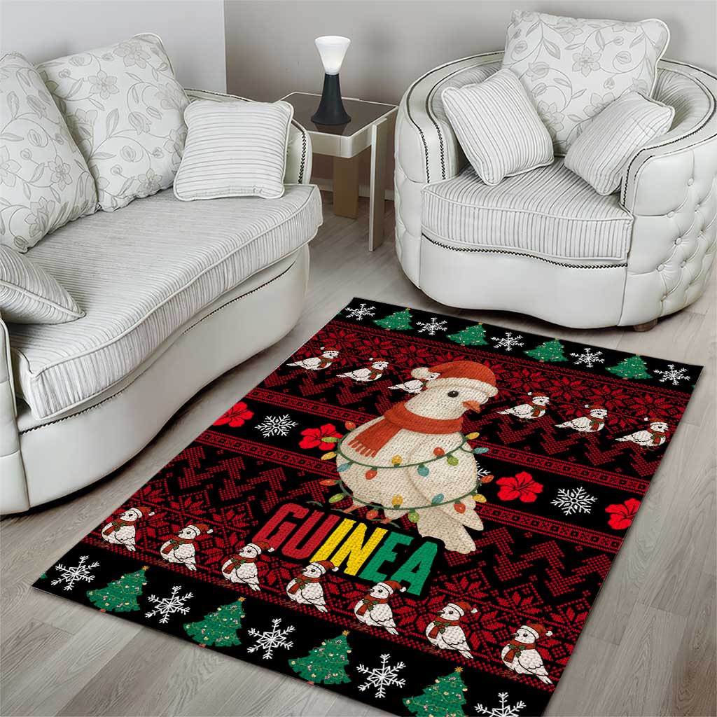 Guinea Christmas Area Rug with Festive Dove String Lights and Red Black Holiday Pattern - Wonder Print Shop