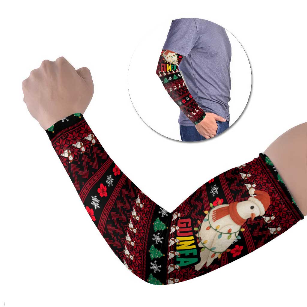 Guinea Christmas Arm Sleeves with Festive Dove String Lights and Red Black Holiday Pattern - Wonder Print Shop