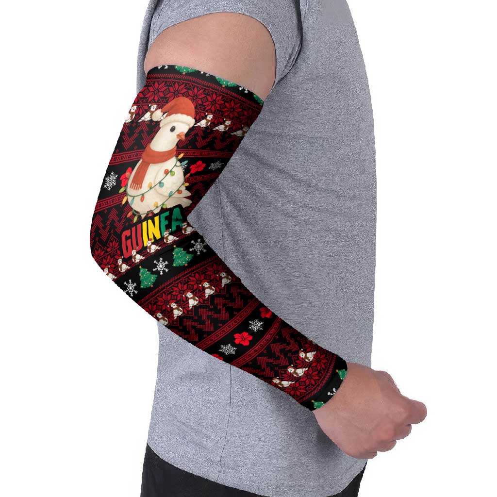 Guinea Christmas Arm Sleeves with Festive Dove String Lights and Red Black Holiday Pattern - Wonder Print Shop