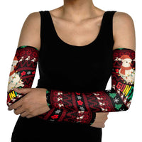 Guinea Christmas Arm Sleeves with Festive Dove String Lights and Red Black Holiday Pattern - Wonder Print Shop