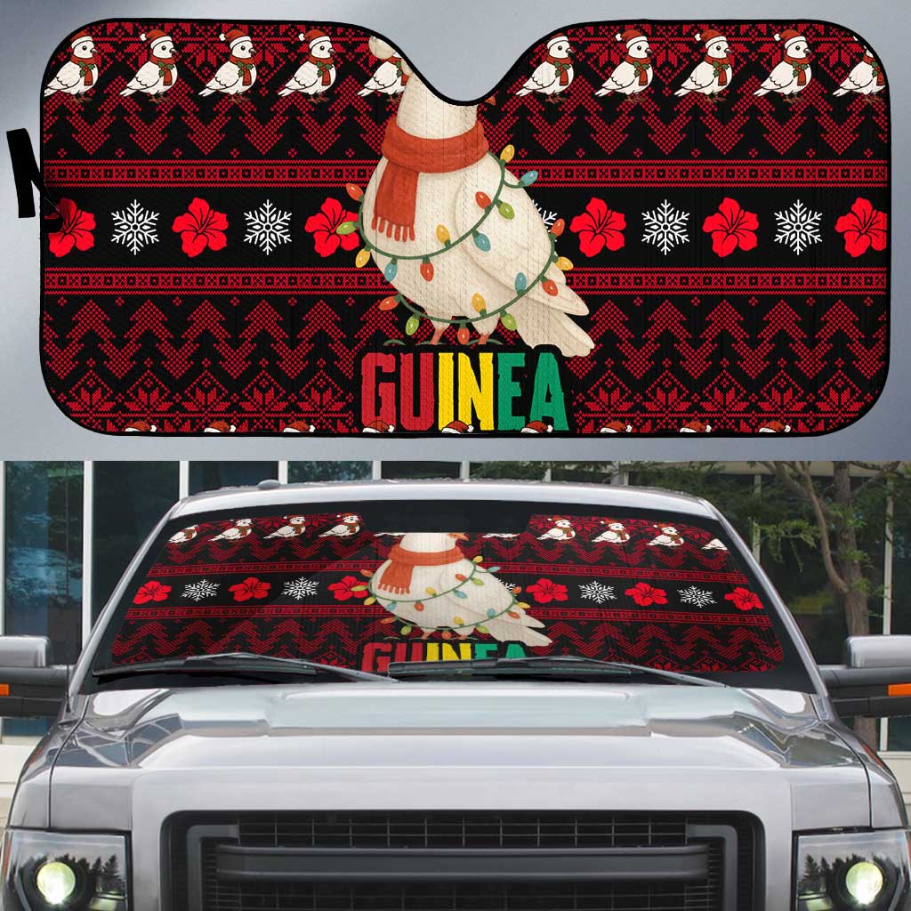 Guinea Christmas Auto Sun Shade with Festive Dove String Lights and Red Black Holiday Pattern - Wonder Print Shop