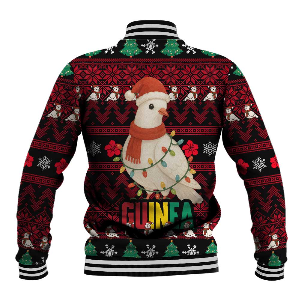 Guinea Christmas Baseball Jacket with Festive Dove String Lights and Red Black Holiday Pattern - Wonder Print Shop