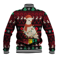 Guinea Christmas Baseball Jacket with Festive Dove String Lights and Red Black Holiday Pattern - Wonder Print Shop