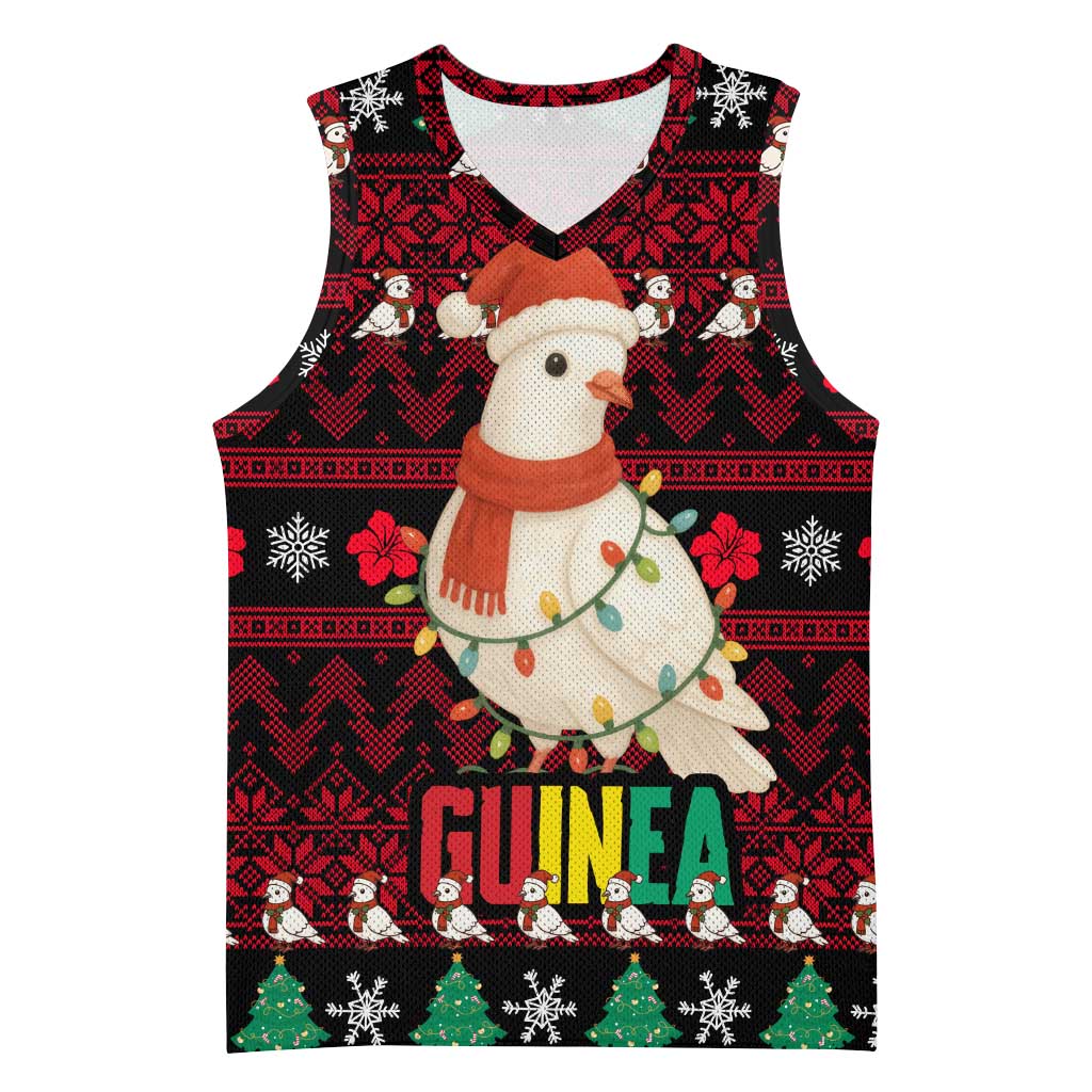 Guinea Christmas Basketball Jersey with Festive Dove String Lights and Red Black Holiday Pattern - Wonder Print Shop