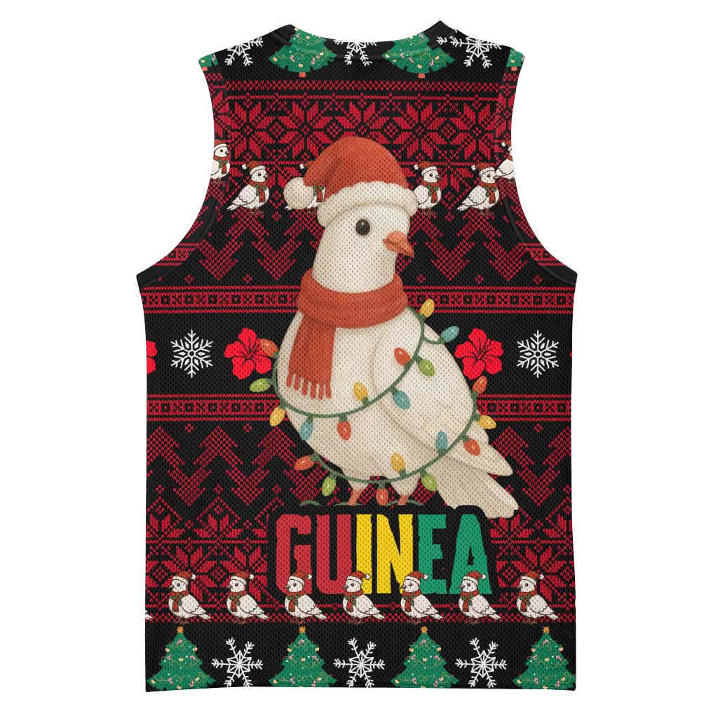 Guinea Christmas Basketball Jersey with Festive Dove String Lights and Red Black Holiday Pattern - Wonder Print Shop