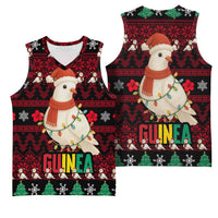 Guinea Christmas Basketball Jersey with Festive Dove String Lights and Red Black Holiday Pattern - Wonder Print Shop