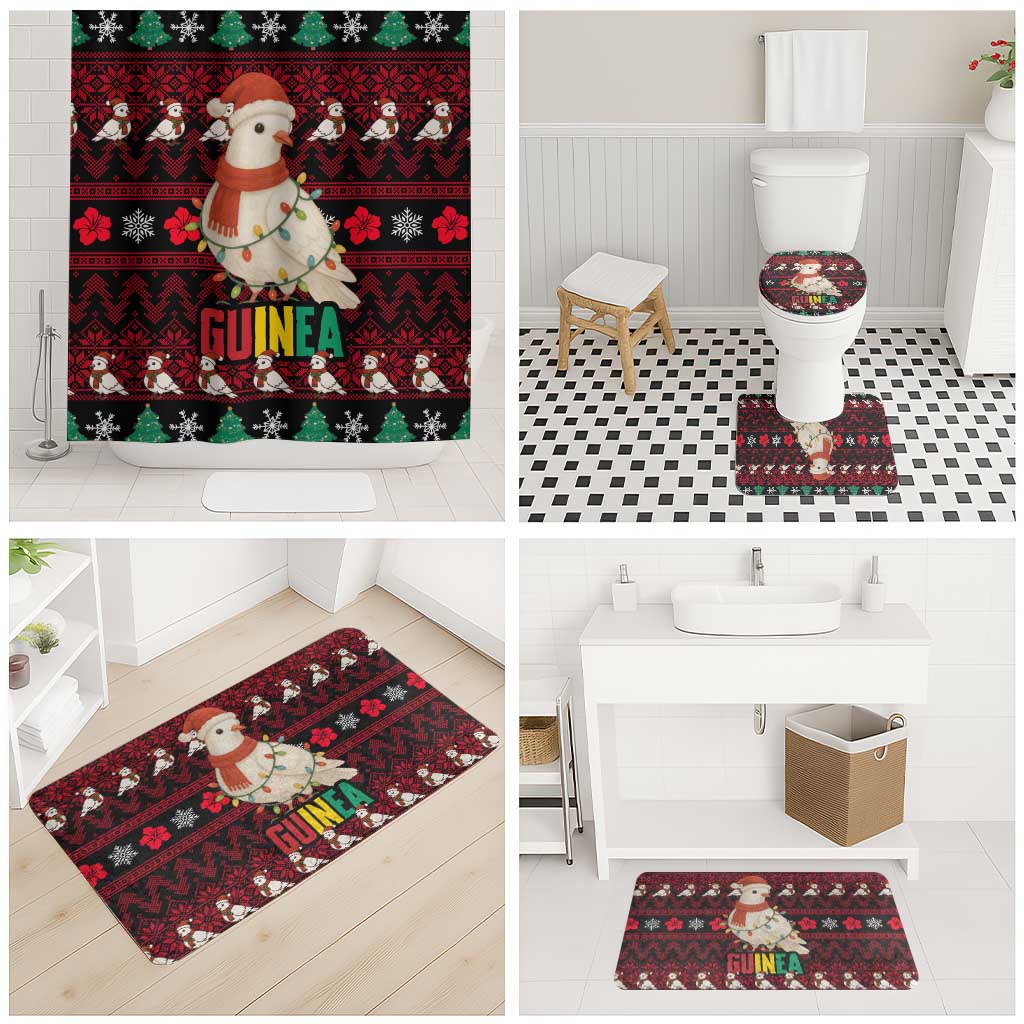 Guinea Christmas Bathroom Set with Festive Dove String Lights and Red Black Holiday Pattern - Wonder Print Shop