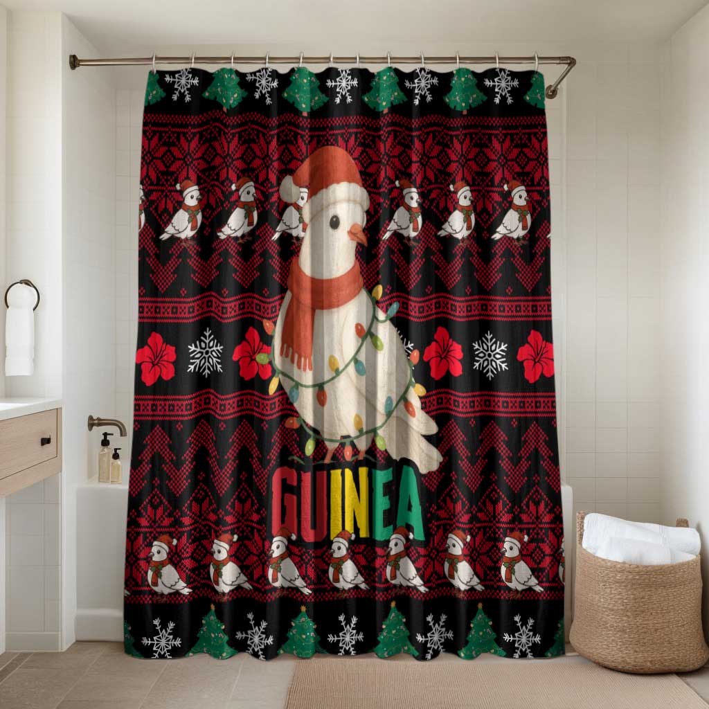 Guinea Christmas Bathroom Set with Festive Dove String Lights and Red Black Holiday Pattern - Wonder Print Shop