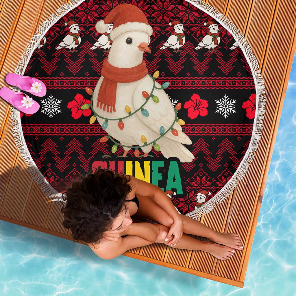 Guinea Christmas Beach Blanket with Festive Dove String Lights and Red Black Holiday Pattern - Wonder Print Shop