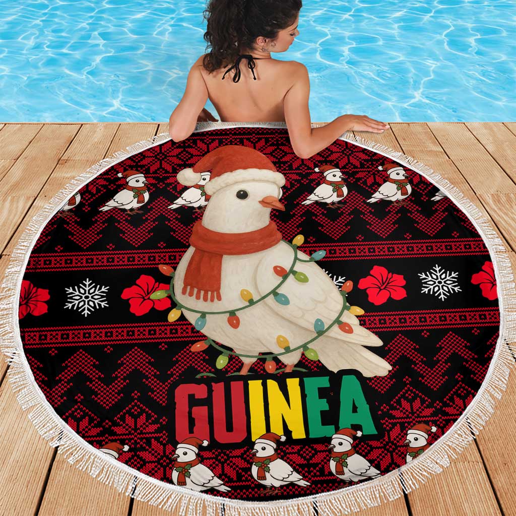 Guinea Christmas Beach Blanket with Festive Dove String Lights and Red Black Holiday Pattern - Wonder Print Shop