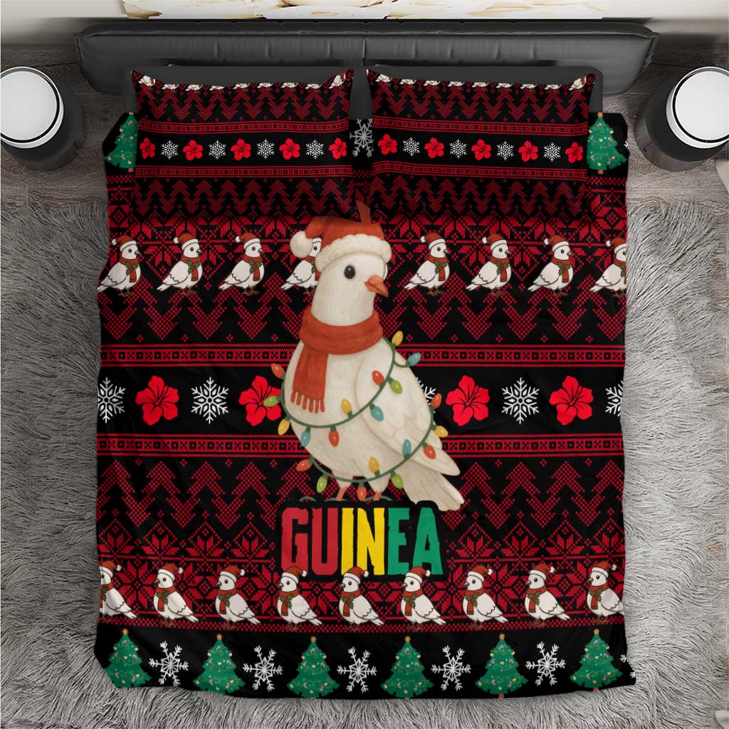 Guinea Christmas Bedding Set with Festive Dove String Lights and Red Black Holiday Pattern - Wonder Print Shop