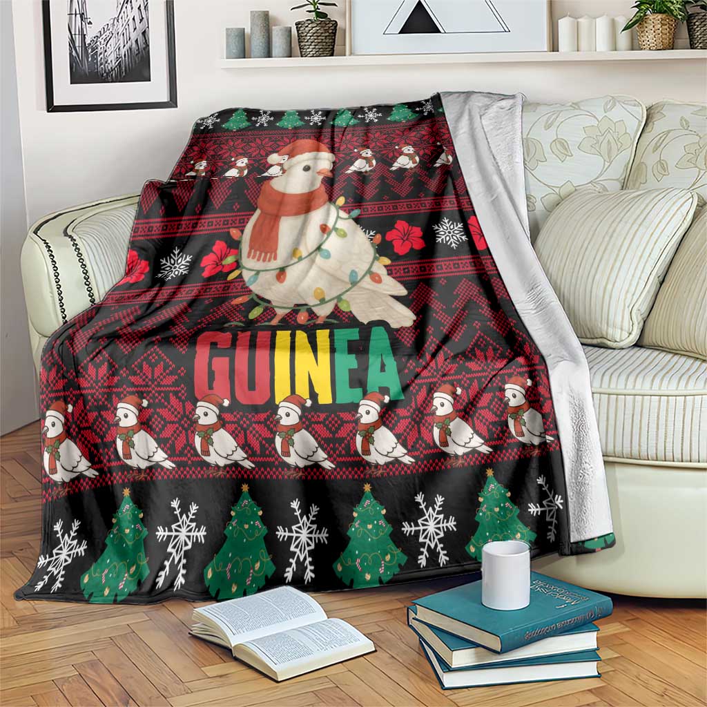 Guinea Christmas Blanket with Festive Dove String Lights and Red Black Holiday Pattern - Wonder Print Shop