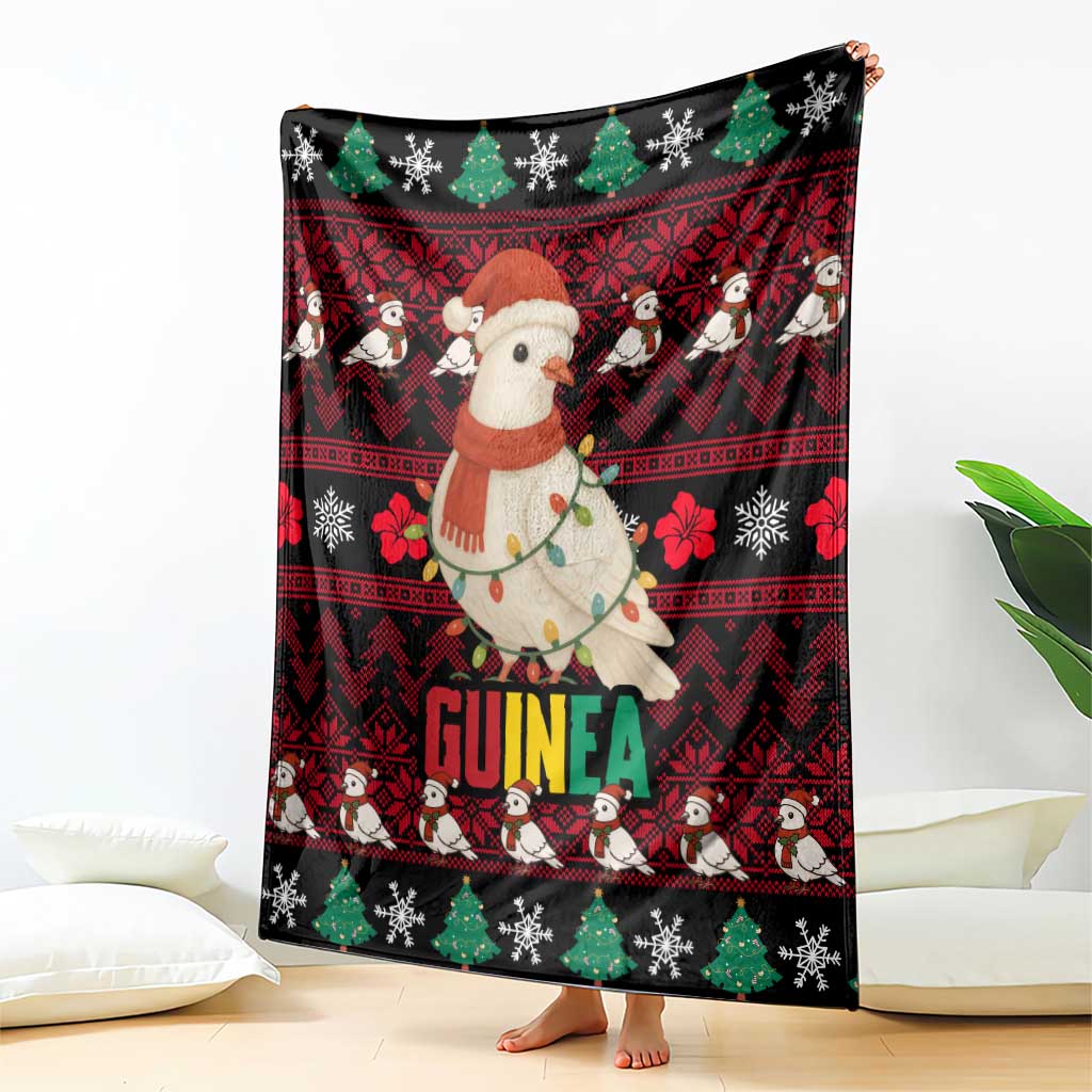 Guinea Christmas Blanket with Festive Dove String Lights and Red Black Holiday Pattern - Wonder Print Shop