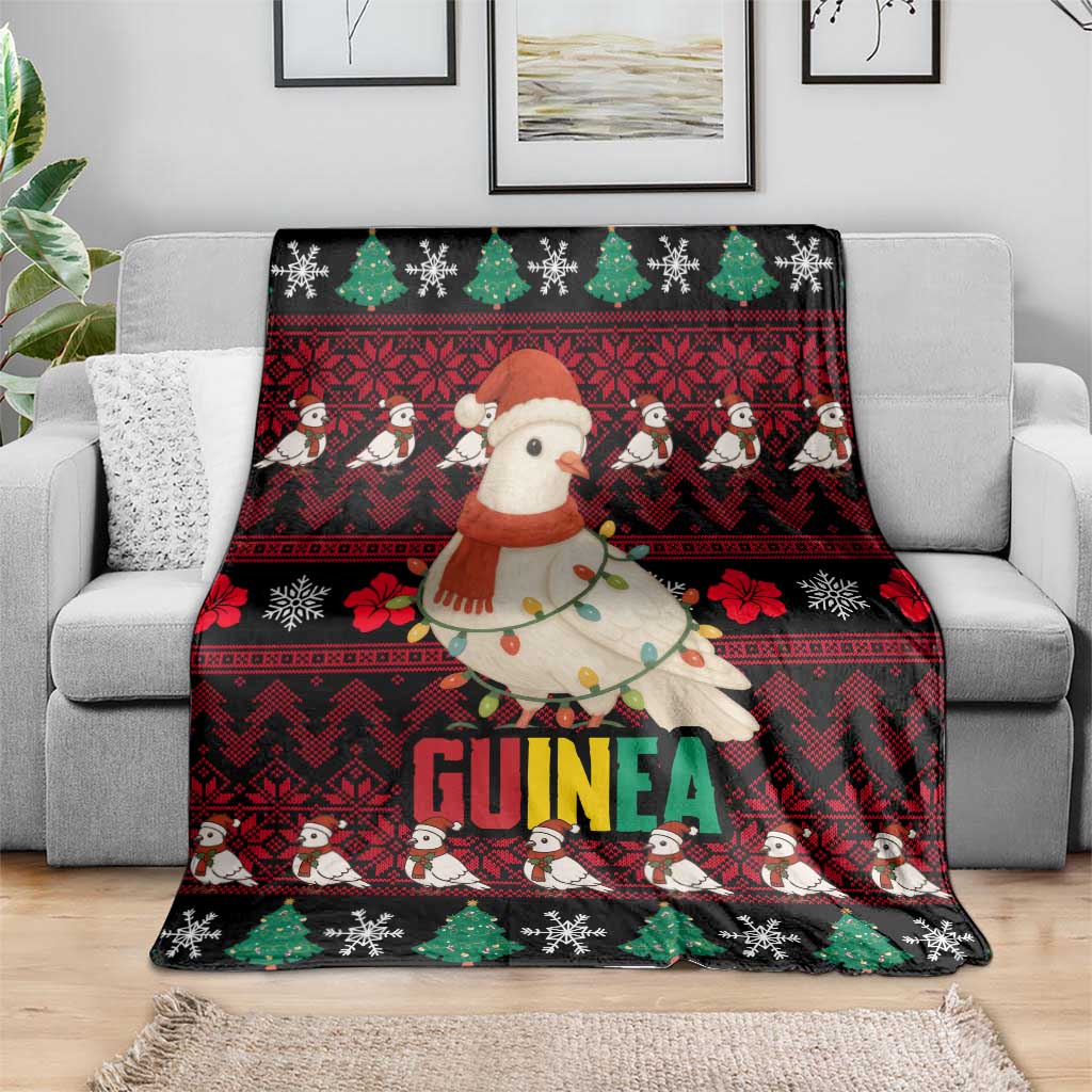 Guinea Christmas Blanket with Festive Dove String Lights and Red Black Holiday Pattern - Wonder Print Shop