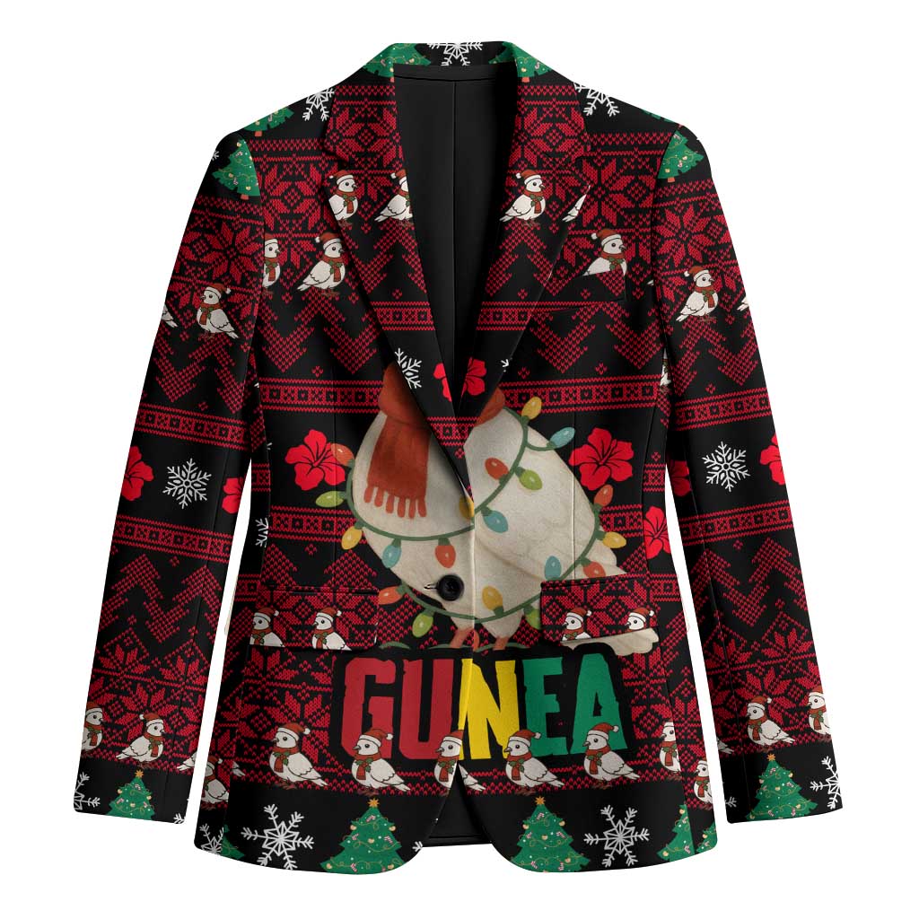 Guinea Christmas Blazer with Festive Dove String Lights and Red Black Holiday Pattern - Wonder Print Shop