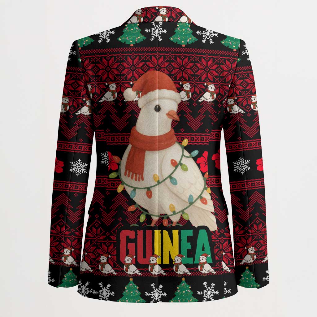 Guinea Christmas Blazer with Festive Dove String Lights and Red Black Holiday Pattern - Wonder Print Shop