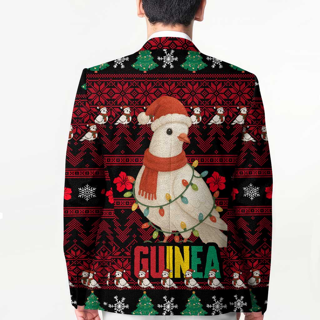 Guinea Christmas Blazer with Festive Dove String Lights and Red Black Holiday Pattern - Wonder Print Shop