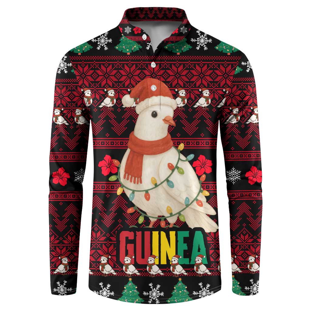 Guinea Christmas Button Sweatshirt with Festive Dove String Lights and Red Black Holiday Pattern - Wonder Print Shop