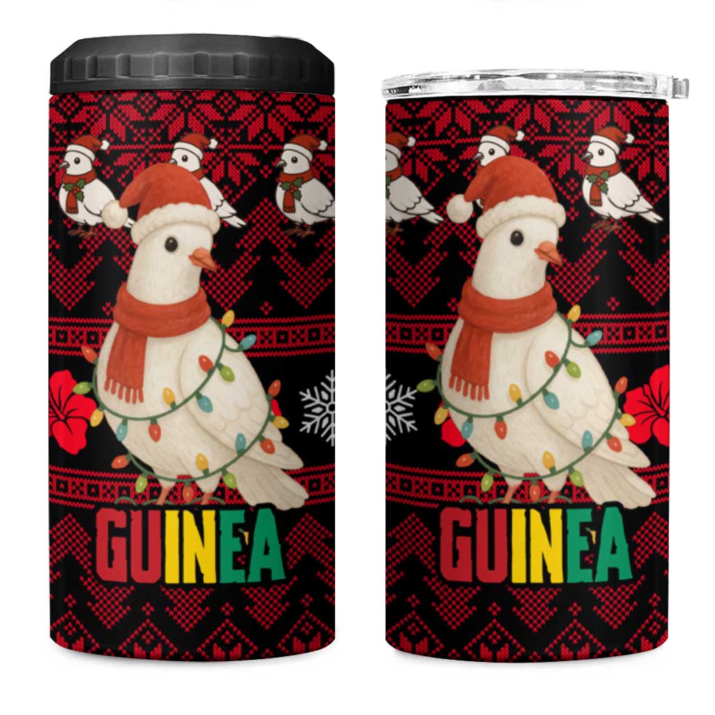Guinea Christmas 4 in 1 Can Cooler Tumbler with Festive Dove String Lights and Red Black Holiday Pattern - Wonder Print Shop
