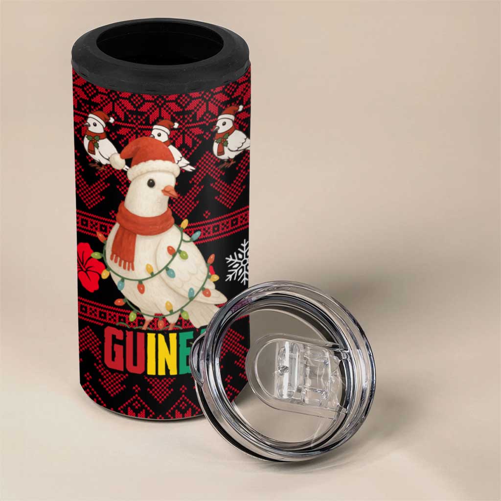 Guinea Christmas 4 in 1 Can Cooler Tumbler with Festive Dove String Lights and Red Black Holiday Pattern - Wonder Print Shop