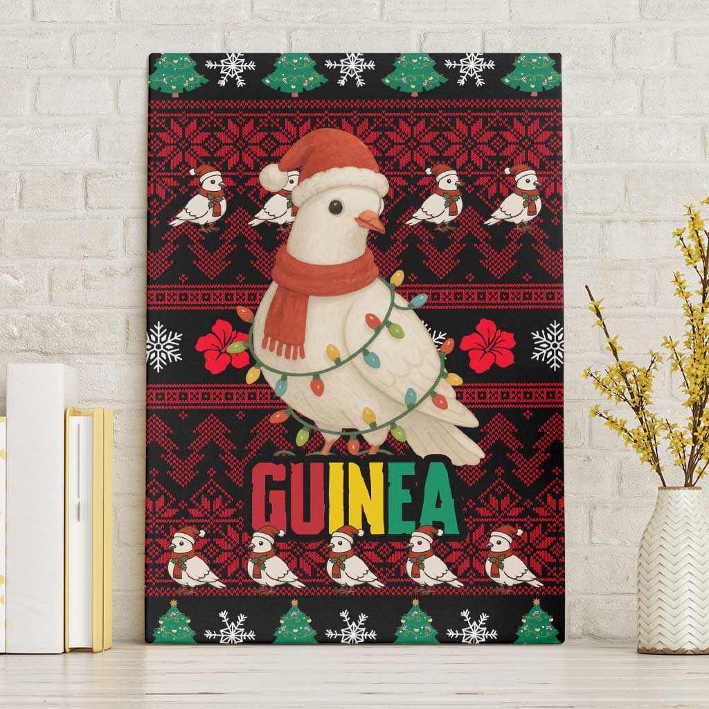 Guinea Christmas Canvas Wall Art with Festive Dove String Lights and Red Black Holiday Pattern - Wonder Print Shop